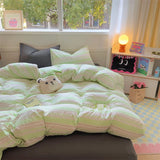 elvesmall Brown Stripe Bedding Comforter Set Pillowcase bed sheet Single Full Size Bed Linen Duvet Cover Set Queen/King Double Single Bed