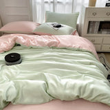 elvesmall Cooling Duvet Cover Single Queen Silky Soft, Solid Color Bedding Set, 4 Pcs Set(1 Comforter Cover + 1 Flat Sheet + 2 Pillowcase)