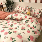 elvesmall Ins Nordic Flower Duvet Cover Set With Pillowcase Fashion Design Bed Flat Sheet Girls Women 3/4pcs Bedding Set Twin Queen Size