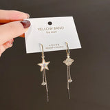 elvesmall New Trend Star Earth Long Tassel Dangle Earrings For Women Planet Crystal Statement Pendant Earrings Wedding Party Jewelry