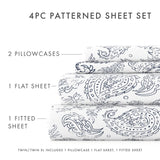 elvesmall Navy Coarse Paisley Pattern 4 Piece Microfiber Bed Sheets Set, Queen, Bedding  Comforter  s   Luxury