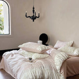 elvesmall -  High-end Satin Bedding Set 100% Cotton Printed Luxury Duvet Cover Set with Sheets Comfor Pleated Lace Quilt Cover and Pillowcase