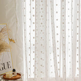 elvesmall  White Pompom Sheer Curtains Girls Room Romantic Elegant Vintage Lace Tulle Light Filtering Window Drapes Curtains for Bedroom
