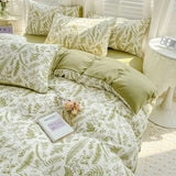 elvesmall Double-layer Cotton and Linen Bedding Set Four-piece Floral Washed Cotton Quilt Cover Net Celebrity Bed Sheet Student BeddingSet