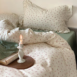 elvesmall  Small Fresh Home Double Layer Yarn Small Fragmented Flower Cotton Bed Sheet and Duvet Cover