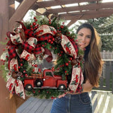 elvesmall  40cm Red Truck Christmas Wreath Fall Wreath for Front Door Decorations for Farmhouse Autumns Harvest Halloween Thanksgiving