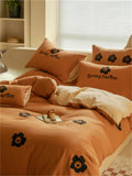 elvesmall High-end Double Yarn 100% Cotton Bedding Set Lovely Cartoon Embroidery Queen Duvet Covet Set Pure Cotton Air-Permeable Bed Sets