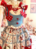 srczz  -  Summer Japanese Sweet Lolita Skirts Suits Women Kawaii Bow Lace Slim Y2k Crop Tops + Cute Design Print Mini Skirts 2 Piece Set