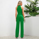 srczz High Quality  Summer Hot Selling Sexy Slim Fit Temperament Jumpsuit Sleeveless Stand Up Collar Bow Straight Leg Long Pants
