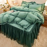 elvesmall  3/4pcs Bedding Bed Linen 2 Bedrooms Bluey Comforter Cover Pillowcases Lace Solid Color Luxury King Size Set of Sheets Bedspread