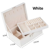 elvesmall 1pc Jewelry Storage Box Two Layers Of Lockable PU Leather Soft Lining Large Capacity Gifts For Ladies And Girls Black Pink White