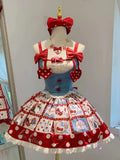 srczz  -  Summer Japanese Sweet Lolita Skirts Suits Women Kawaii Bow Lace Slim Y2k Crop Tops + Cute Design Print Mini Skirts 2 Piece Set