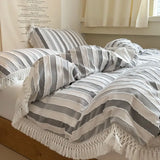 elvesmall  Soft Cotton Textured Duvet Cover Set with Tassel Fringe Boho Chic Bedding sets Twin Queen Comforter Cover Bed Sheet Pillowcases