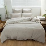 elvesmall  Bedding set 100% Linen Duvet Cover Set 3pcs Basic Style Natural Breathable Farmhouse Bedding with Button Closure