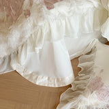 elvesmall  Luxury Princess Wedding Bedding Set 1000TC Egyptian Cotton Flowers Embroidery Lace Ruffles Duvet Cover Set Bed Sheet Pillowcases
