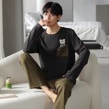 elvesmall  Men Pajamas Suit Pure Cotton Autumn Long Sleeves Breathable Plus-size Sleepwear Male Nightwear Set Spring Winter Gentlemen
