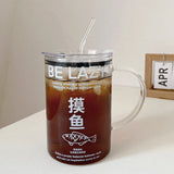 elvesmall  -  1000ml Glass Cups With Lid  And Straw Drinkware Cute Coffee Mugs Big Glasses For Drinks Water Tea  Korean Milk Juice Beer Cup