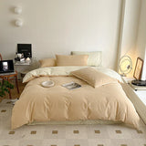 elvesmall  Simple Fresh Queen Bedding Set 100% Cotton Soft Comfortable Duvet Cover Set with Sheets Quilt Cover and Pillow Covers Bed Sets