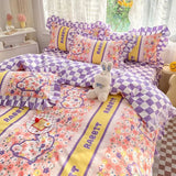 elvesmall Ins Pink Princess Lace Love Heart Duvet Cover Pillowcase and Bed Skirt Sheet for Girls Bedding Linen 4pcs Home Textiles