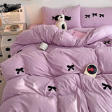 elvesmall Girly Bow-knot Duvet Cover Set Pink Polyester Comforter Cover Soft Quilt Cover Girls Bedroom Decor Bedding Set with 2 Pillowcase