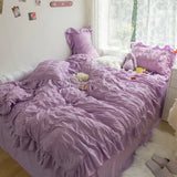 elvesmall Korean Lovely Princess Queen Bedding Set Kawaii Ruffles Comforter Bedding Sets Cute Girl Duvet Cover Set with Sheet Quilt Covers