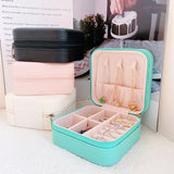 elvesmall Portable Jewelry Box Jewelry Organizer Display Travel Jewelry Case Boxes Button Leather Storage Zipper Jewelers Makeup Organizer