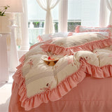elvesmall Fashion Flower Bedding Set Bed Sheet Cute Princess AB Double Sided Ruffle Flower Quilt Cover Pillowcase Bedclothes Home Textiles