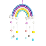 elvesmall  Hand-woven Rainbow Clouds Hanging Decoration Colorful Pom Pom Felt Ball Tassel Wall Window Girls Baby Hanging Room Decoration