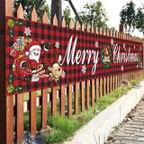 elvesmall  Large Merry Christmas Banner Red Plaid Yard Christmas Banner Christmas Decorations for Outdoor Indoor Xmas Party Decor 296x48cm