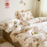 elvesmall Ins Girl Bedding Set Heart Cherry Duvet Set With Double Layer Yann Pink Four PIECE Set Simple Washing Cotton Bed Sheet Bed Sheet
