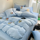 elvesmall Super Soft Towel Embroidery Bedding Set Duvet Cover Queen Full Twin Size Bed Flat Sheet Kids Girls Quilt Cover Pillowcase Kawaii