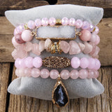 elvesmall Fashion Designer Gemstone Crystal Glass Beaded Bracelet Sets Druzy Charm 5pc Stack Bracelet Bracelets Set For Women Jewelry Gift