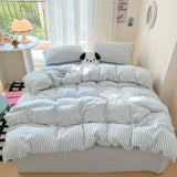 elvesmall Stripe Style Bedding Set Duvet Cover Pillowcase with Bedsheet Soft Bed Linen Sets Four-Piece Set for Home