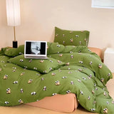 elvesmall New Floral Double Gauze 100% Cotton Bedding Set Breathable Fresh Queen Duvet Cover Set with Sheets Quilt Cover and Pillowcase