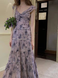 srczz  -  2024 Summer 2 Piece Skirt Sets Women Casual Sleeveless Blouse + Print Midi Skirt French Vintage Evening Party Elegant Suits