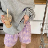 elvesmall Plaid Pajamas Pants for Women Sleep Shorts Bottoms Summer Sleepwear Korean Style Home Clothes Elastic Waist Room Sleeping Wear