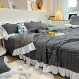 elvesmall Korean Style Princess Summer Quilt Cool Chiffon Seersucker Air-conditioned Quilt Bed sheet Summer Blanket Comforter Duvet