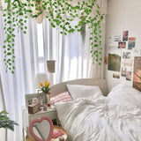 elvesmall  Artificial Green Ivy Leaf Rattan Creeper Leaves Vine Hanging Garland DIY Fake Flowers Plants for Garden Wedding Party Home Decor