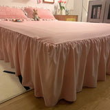 elvesmall  Pink Ruffled Seersucker Duvet Cover Set 3/4pcs Soft Lightweight Down Alternative Grey Bedding Set with Bed Skirt and Pillowcases