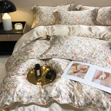 elvesmall Natural Mulberry Silky Blending Duvet Cover Set with Sheets High-end Satin Blending Silky Bedding Set Luxury Queen Bedding Sets