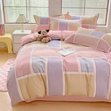 elvesmall Abstract Geometric Bedding Set Queen Size Geometry Rectangle Square Cotton Duvet Cover Pink Purple Comforter Cover for Boys Girl
