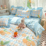 elvesmall Ins Pink Princess Lace Love Heart Duvet Cover Pillowcase and Bed Skirt Sheet for Girls Bedding Linen 4pcs Home Textiles