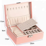 elvesmall 1pcs Double Layer Storage Box Ladies Princess Simple Style Leather Flip Type Jewelry Box Travel Home Portable Jewelry Box