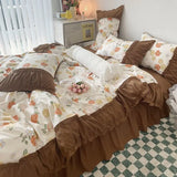 elvesmall Princess Style Pleated Lace Autumn and Winter Caramel Color Four-piece Bedding Set Quilt Cover Bed Sheet Bed Skirt Bed Sheet