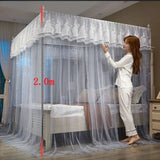 elvesmall  Embroidery Lace Palace Mosquito Net with Stainless Steel Bracket Square Princess Mosquito Tent for Bed Double Bed Nets Canopy