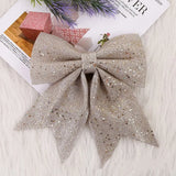 elvesmall 1/2PC Christmas Bows Hanging Decorations Gold Silver Bowknot for Christmas Tree Glitter Ornaments Pendant Xmas Gift Decoration