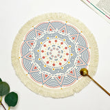 elvesmall New Bohemian Diameter 34cm/16cm Round Insulated Anti-scald Placemat Coaster Kitchen Accessories with Tassels