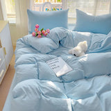 elvesmall Girls Blue Duvet Cover Set Twin Full Queen Size Soft Flat Sheet Pillowcase Bed Linen Princess Style Solid Color INS Bedding