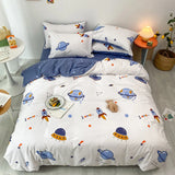 elvesmall  Kawaii Kids Bedding Set Soft Cotton Flat Fitted Sheet Duvet Cover Pillowcases Single Queen Cartoon Boy Girls Dormitory Bed Linen