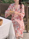 elvesmall Peach Robe for Women V-neck Summer Sleepwear Nightdress Japanese Solid Night Wears One Piece Lace-up Korean Reviews Many Pajama